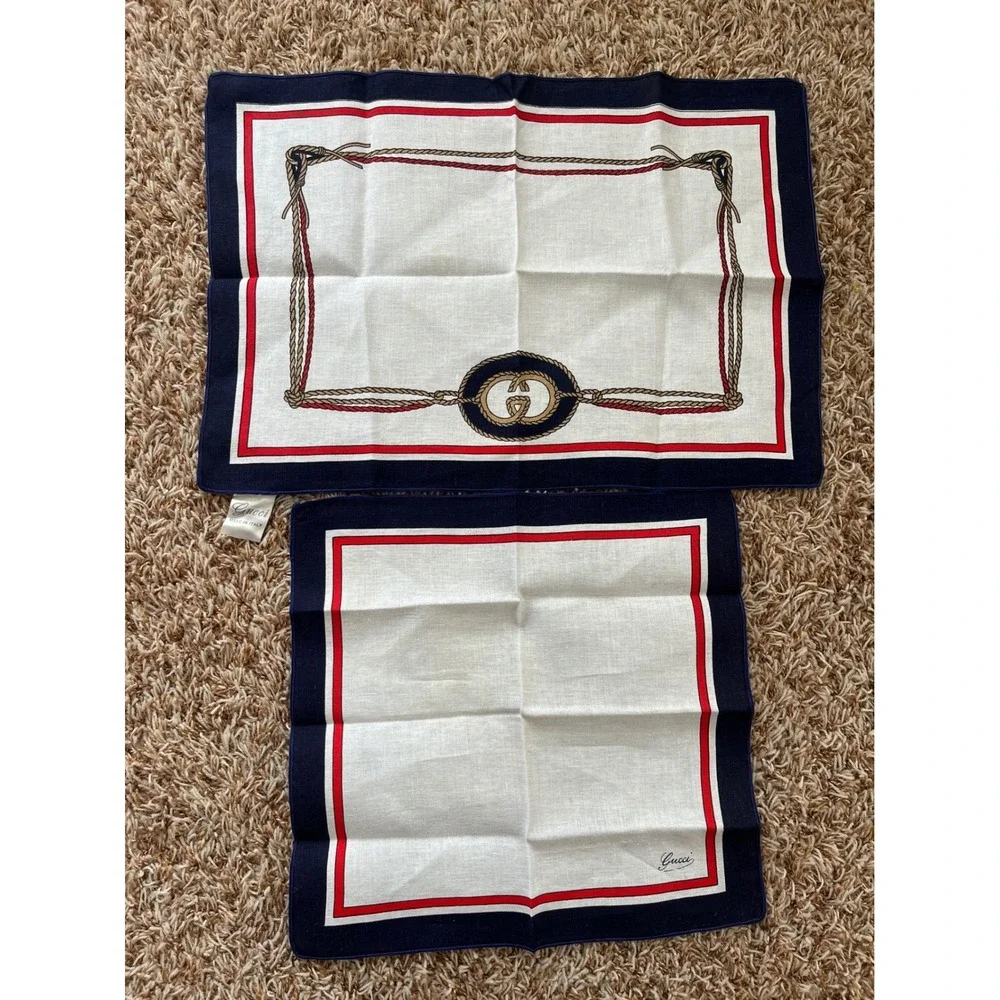 Vintage Gucci Table Linens 2 Placemats and 2 Napkins‎ Linen Cotton Blend